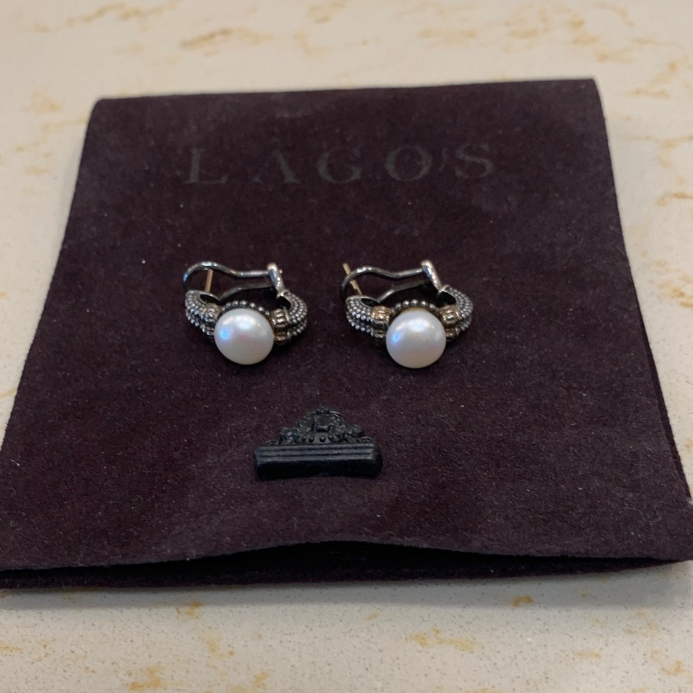 LAGOS Silver Earrings with White Pearls